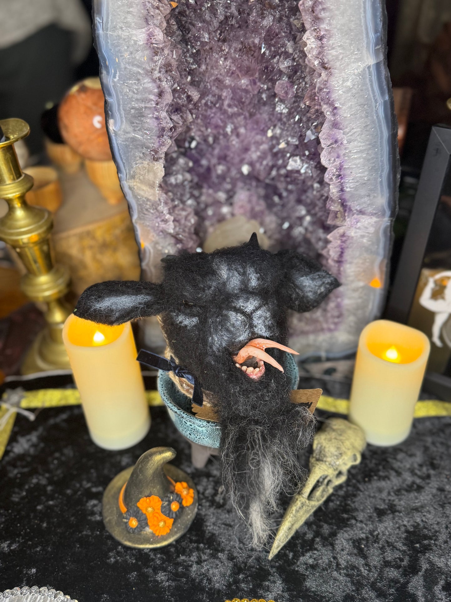 Azazel forked tongue felted goat head by Moth & Moon