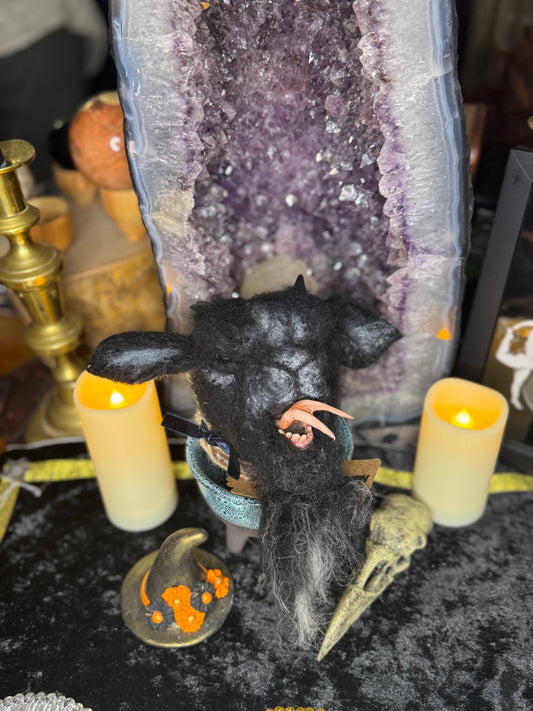 Azazel forked tongue felted goat head by Moth & Moon